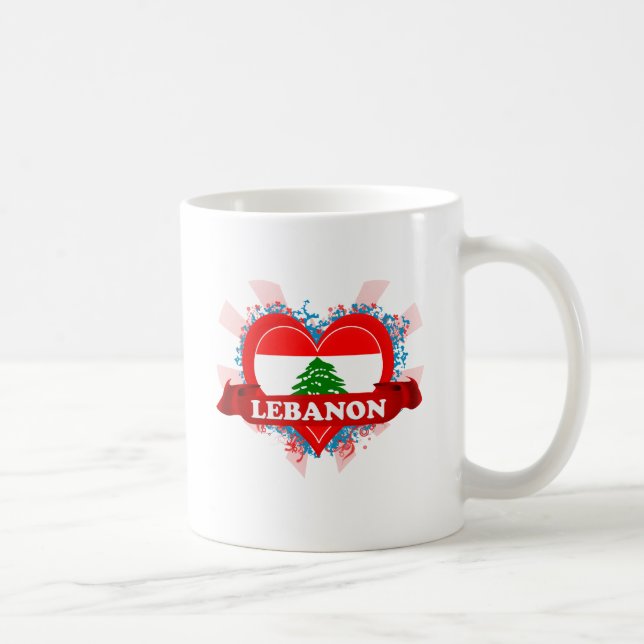 Caneca De Café Vintage eu amo Líbano (Direita)