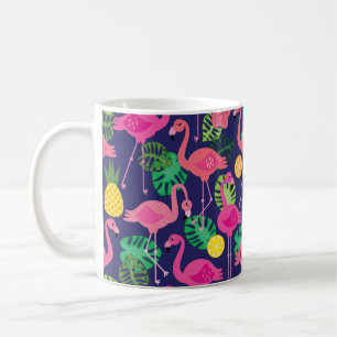 Caneca De Café Vintage flamingos, padrão de elementos de verão