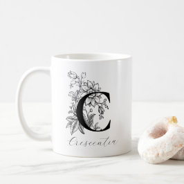 Caneca De Café Vintage Floral Monograma - Letra C Nome Café Mug