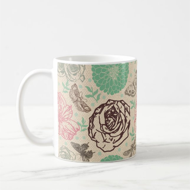 Caneca De Café Vintage Floral Rosa Garden (Esquerda)