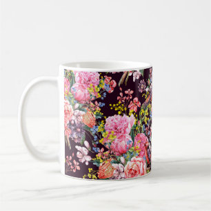 Caneca De Café Vintage Floral Sem Costura Fundo de Aquarela com