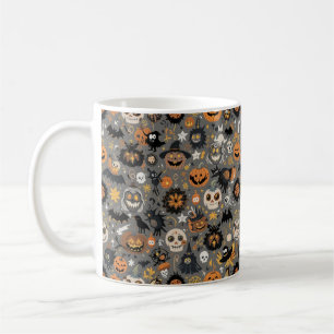 Caneca De Café Vintage Floral Skull & Pumpkin Pattern Mug