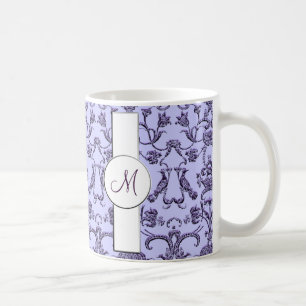 Caneca De Café Vintage Florentine Damask (Monograma) (Lilac)