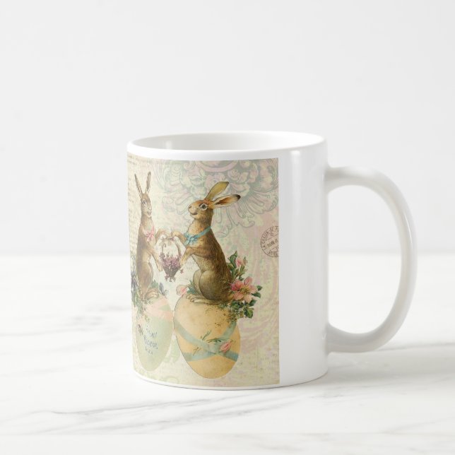 Caneca De Café Vintage French Easter Bunnies (Direita)