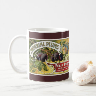 Caneca De Café Vintage Fruta Crate Label Art, Imperial Plums