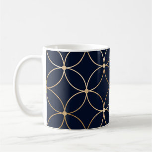 Caneca De Café Vintage Geométrico: Abstrato Azul Dourado