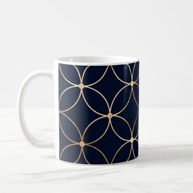 Caneca De Café Vintage Geométrico: Abstrato Azul Dourado (Esquerda)