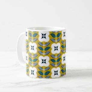 Caneca De Café Vintage glamour flower - amarelo e azul