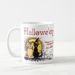 Caneca De Café Vintage Halloween Cat e Coruja Coffee Mug