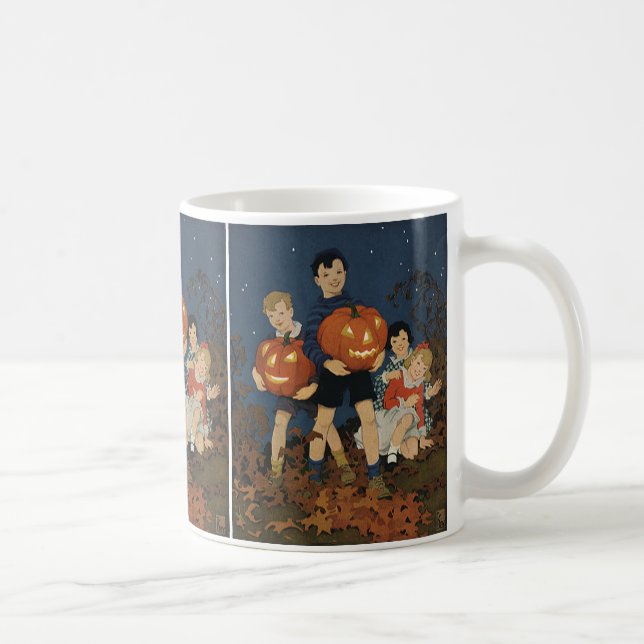 Caneca De Café Vintage Halloween, Crianças Segurando Pumpkins (Direita)
