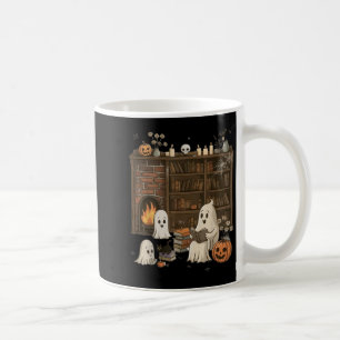 Caneca De Café Vintage Halloween Ghost Segurando Groovy Negro