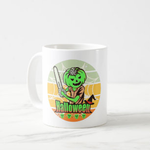 CANECA DE CAFÉ VINTAGE HALLOWEEN PUMPKIN COM CHAINSAME E SKULL