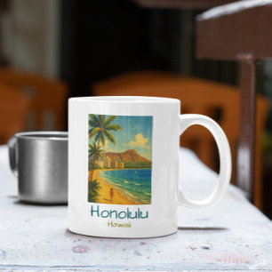 Caneca De Café Vintage Honolulu Hawaii Waikiki Beach