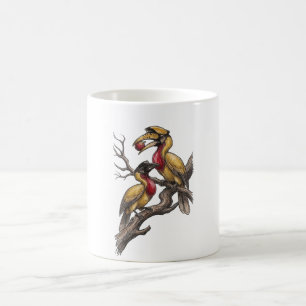 Caneca De Café Vintage Hornbill Pair Wildlife Illustration Art