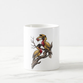 Caneca De Café Vintage Hornbill Pair Wildlife Illustration Art