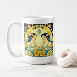 Caneca De Café Vintage Horoscope Sinal Gemini Twins Celestial