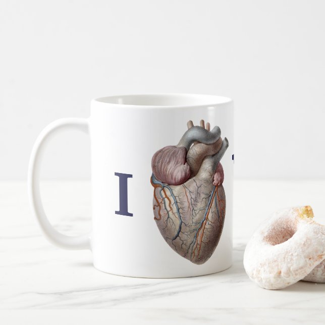 Caneca De Café Vintage Human Anatomy, Eu Amo Você (Com Donut)