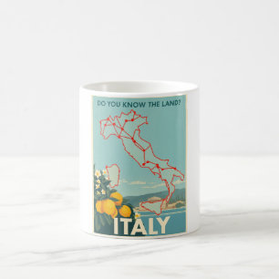 Caneca De Café Vintage Itália Viagem - Mapa italiano e limões