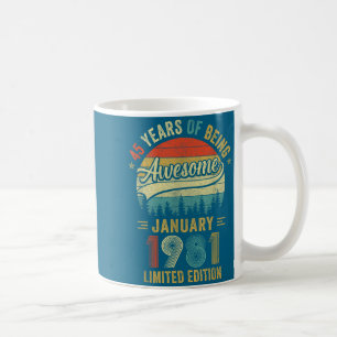 Caneca De Café Vintage Janeiro 1981 Velho Aniversário de 45 anos 