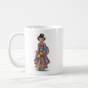 Caneca De Café Vintage Japonês Girl in Kimono