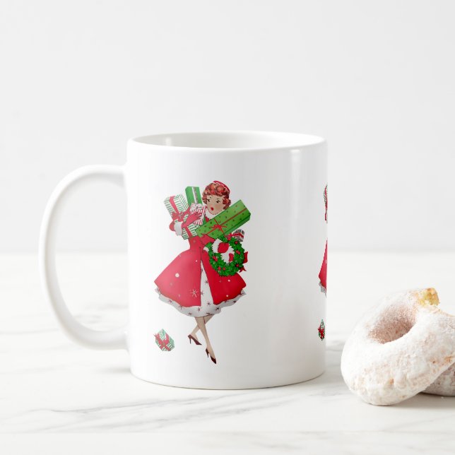 Caneca De Café Vintage Lady 1950 Natal (Com Donut)