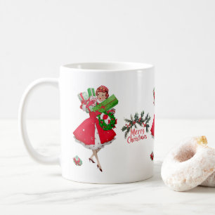 Caneca De Café Vintage Lady Feliz Natal de 1950