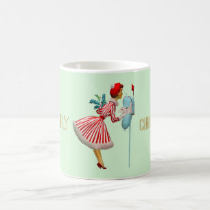 Caneca De Café Vintage Lady Feliz Natal de 1950