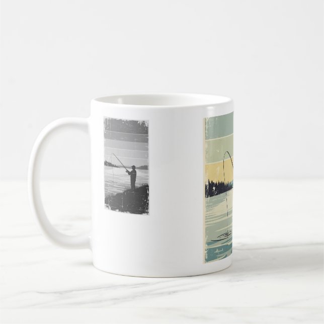 Caneca De Café Vintage Lakeside Fishing Silhouette (Esquerda)