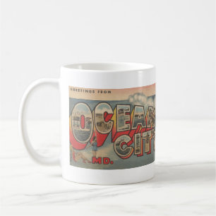 Caneca De Café vintage - Letra grande OCEAN CITY, cartão postal M