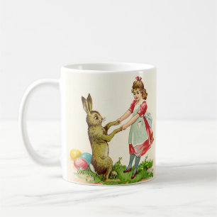 Caneca De Café Vintage Little Girl Dance com ovos de Páscoa coelh