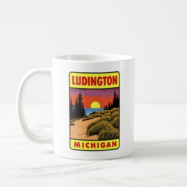 Caneca De Café Vintage Ludington Michigan (Esquerda)