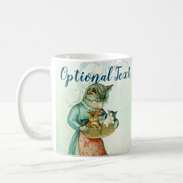 Caneca De Café Vintage Mãe Cat com Kittens (Esquerda)