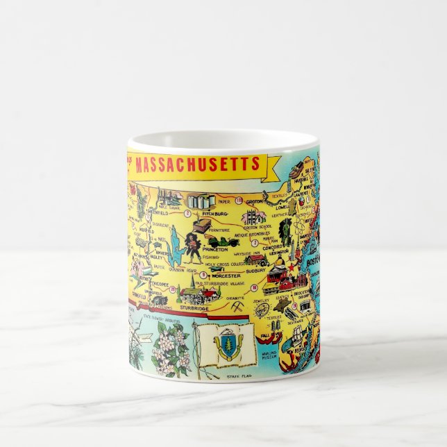 Caneca De Café Vintage Massachusetts Map Mug (Centro)