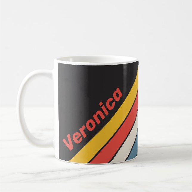 Caneca De Café Vintage Midnight Stripes with Name (Esquerda)