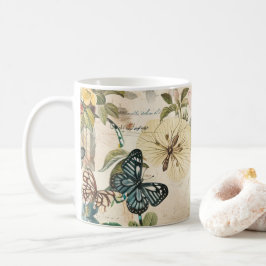 Caneca De Café Vintage Multiborboletas e flores