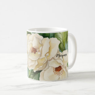Caneca De Café Vintage Nome Personalizado Magnolia Floral