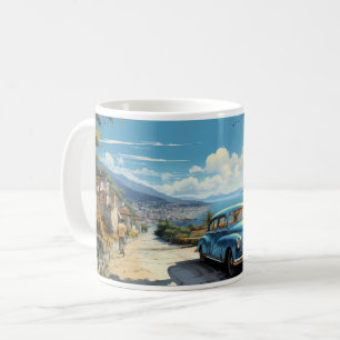 Caneca De Café Vintage Oil Painting Of Beach, Car And City