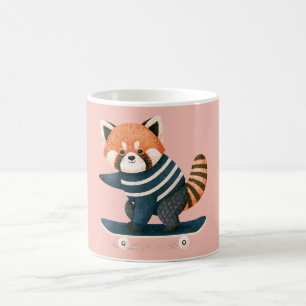 Caneca De Café Vintage Panda Vermelho Fofo Esquilo Andando de Ska