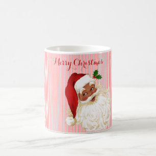 Caneca de café vintage Papai Noel preto com listra