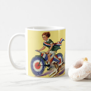 Caneca De Café Vintage Patriotismo, Garota Andando de bicicleta P