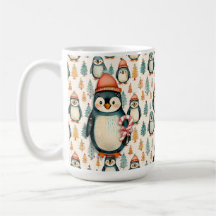 Caneca De Café Vintage Penguin com Candy Canes no Natal