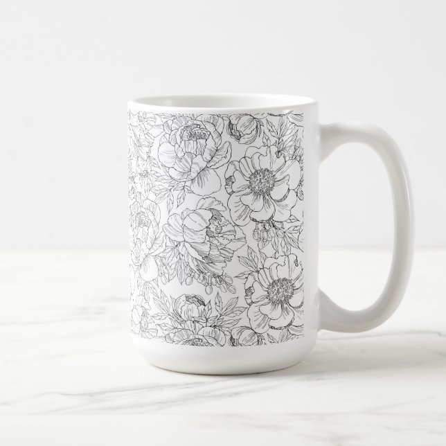 Caneca De Café Vintage Peony Floral Pattern (Direita)
