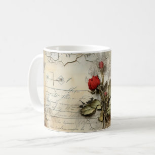 Caneca De Café Vintage - Pergaminho - Carta de Amor com Flores (1