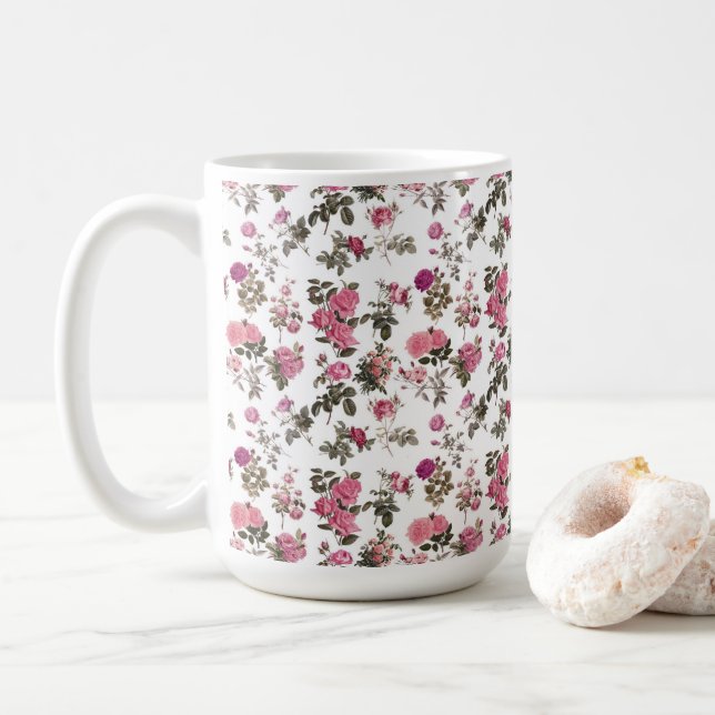Caneca De Café Vintage Pink Roses (Com Donut)