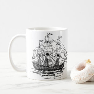 Caneca De Café Vintage Pirates Galleon, esboço de um navio de 74 