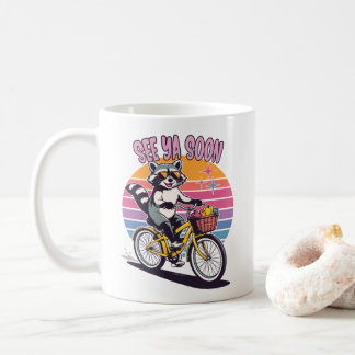 Caneca De Café Vintage Raccoon Biking See Ya Soon Retro Sunset 