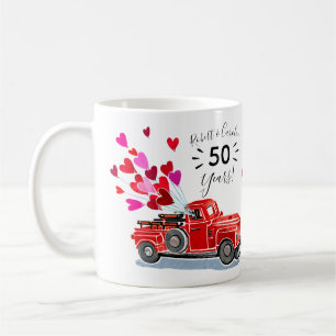 Caneca De Café Vintage Red Truck Hearts Aniversário Adicionar Nom