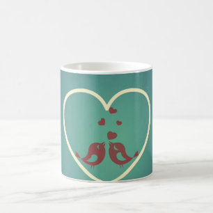 Caneca De Café Vintage Retro Ama Aves Corações Azul Teal Turquo