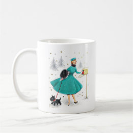 Caneca De Café Vintage Retro Christmas Woman com Scotty Dog