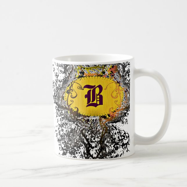 Caneca De Café Vintage Retro Patterno Monograma B (Direita)
